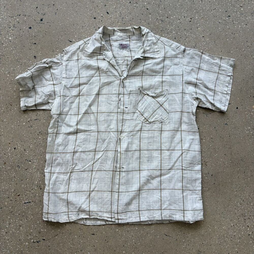 Vintage 50s Hampton White Plaid Cotton Loop Collar